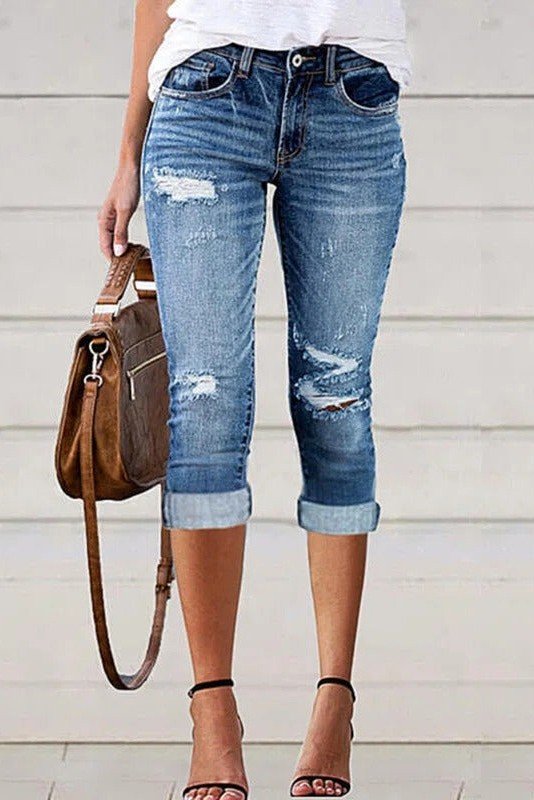 Solid Color Ripped Casual with Pockets Jeans